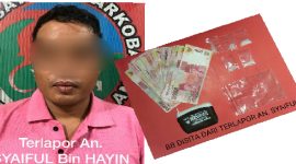 Tersangka SL dengan barang bukti narkoba saat diamankan di Mapolres Bangkalan.