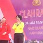 Ketua Bhayangkari Cabang Bangkalan Andriana Bobby pa'ludin Tambunan saat memberikan sambutan.