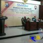 Kapolres Sampang AKBP Budhi Wardiman saat memberikan sambutan dalam acara silaturahmi penguatan tiga pilar dan deklarasi damai di Pendopo Bupati Sampang.