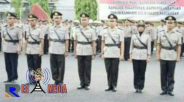 Suasana saat apel mutasi dan sertijab tujuh perwira di Mapolres Pamekasan.