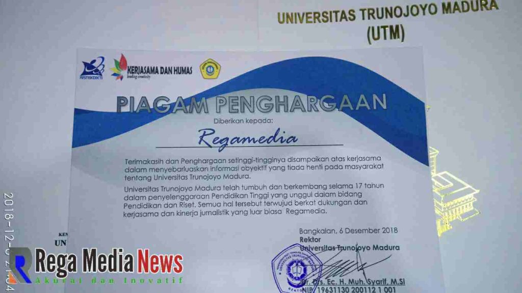 Apresiasi UTM Berikan Piagam Penghargaan Kepada Rega Media News