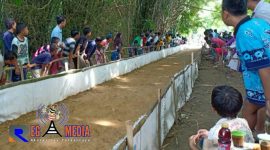 Warga antusias dan memadati samping arena balap kelinci.