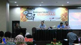 Ketua KPU Bangkalan Moch.  Fauzan Ja'far S. Ag, Divisi Umum keuangan dan Logistik, M. Tajul Anwar, Divisi Teknis, Badrun S.Sos, Divisi SDM dan Partisipasi Masyarakat, Faisal Rahman, SH, saat menghadiri Bimtek relawan Demokrasi di Hotel Cendana Surabaya