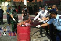 Forkopimda, Ketua Pengadilan Negeri dan Kepala Rutan Sampang saat memusnahkan barang bukti narkoba.