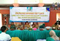 Suasana saat berlangsungnya kegiatan kunjungan tim penilai lomba desa tingkat Kabupaten Sampang, di Balai Desa Jelgung, Robatal.