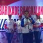 Ketua Barikade Bangkalan Anang Sudarto saat deklarasi dukung kepada Jokowi Ma'ruf di Bangkalan Plaza