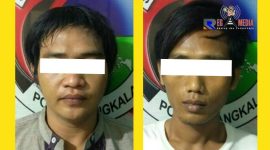 Dua tersangka narkoba berinisial FR dan MB saat diamankan di ruang Satresnarkoba Polres Bangkalan.