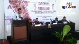 Ketua Bawaslu kota Cimahi (Jusapuandy), saat menyampaikan sambutannya dalam kegiatan Sosialisasi Produk Hukum Pengawasan Pemilu 2019.