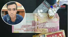 Pelaku (HS) dan barang buktinya saat diamankan di Mapolres Blitar.