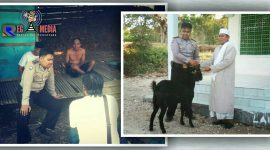 Bripka Dody Fitria Darissalam saat memberikan bantuan hewan qurban dan mengunjungi rumah Buidin, salah satu warga  Desa Gunung Maddah yang tinggal satu atap dengan sapi.