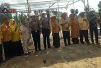 Kapolsek Limboto Barat (Ipda Iwan Kapojos, S.Tr.K) mendampingi Sekda Provinsi Gorontalo (Dr. Ir. Darda Daraba), Kadis Dikbubpora (Dra. Ramlah Habibie, M.Pd), Kepsek SMAN 1 Limbar (Dr. Maryam Ui, M.Pd),  Danramil Limboto serta para Kepsek SMA saat foto bersama di kebun pertanian masuk sekolah.