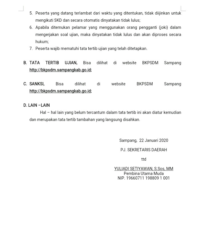 BKPSDM Sampang Umumkan Jadwal Pelaksanaan dan Tata Tertib ...