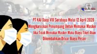 Ingat, Mulai 12 April PT KAI Daop 8 Wajibkan Penumpang Bermasker