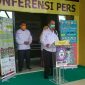 Konferensi Pers,  Koordinator GTPP Covid-19 Provinsi Gorontalo (dr. Triyanto Bialangi).