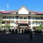 Berlangsungnya apel di Mapolda Gorontalo dalam pengamanan saat pelaksanaan Pembatasan Sosial Berskala Besar (PSBB) Provinsi Gorontalo.