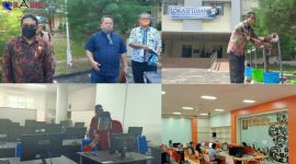 Rektor UTM (Dr. Drs. Ec. H. Muh. Syarif, M.Si.,) bersama ketua panitia UTBK UTM (Dr. Deni Setya Bagus Yuherawan, S.H.,M.S.,) dan ketua pelaksana saat meninjau pelaksanaan tes UTBK.