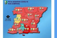 Peta sebaran Covid-19 di Kabupaten Sampang, 12 kecamatan zona merah, dua diantaranya zona biru dan kuning. 