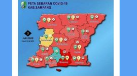Peta sebaran Covid-19 di Kabupaten Sampang, 12 kecamatan zona merah, dua diantaranya zona biru dan kuning. 