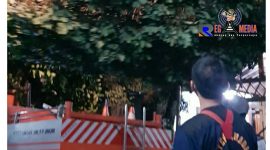 Petugas lapangan dari Dishub Kota Cimahi saat mengevakuasi pohon yg tumbang.