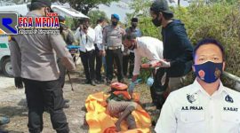 Pihak kepolisian saat mengevakuasi korban dugaan pembunuhan. Kanan: Kasat Reskrim Polres Bangkalan (AKP Agus Sobarnapraja).