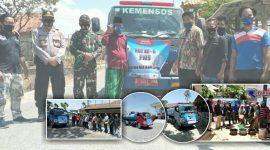 Dokumentasi Persatuan Wartawan Sampang (PWS): pemberangkatan armada tangki truk berisikan air bersih, berpose dengan Forkopimcam Torjun, droping air ke masjid dan kepada masyarakat.