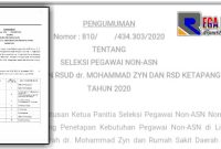 Draft pengumuman seleksi pegawai Non-ASN di lingkungan RSUD dr Mohammad Zyn dan RSD Ketapang.
