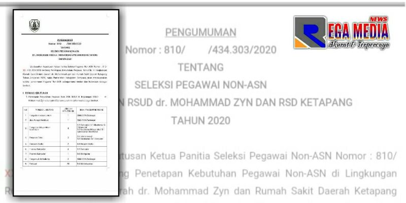 Draft pengumuman seleksi pegawai Non-ASN di lingkungan RSUD dr Mohammad Zyn dan RSD Ketapang.