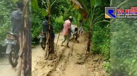 Aksi warga Desa Pandiyangan tanami jalan rusak dengan pohon pisang sebagai bentuk protes ke pemerintah.
