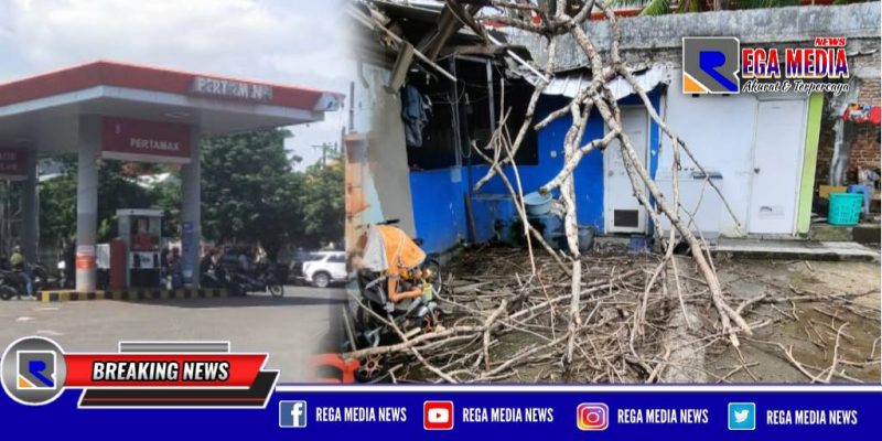Akibat pohon tumbang di SPBU Tanjungsari, sebagian rumah warga rusak parah.