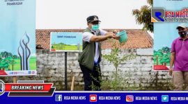 Bupati Pamekasan (Baddrut Tamam) saat menanam bibit pohon ketapang.