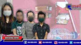 Empat orang pelaku pesta sabu-sabu beserta barang buktinya diamankan di Mapolsek Asemrowo, Surabaya.