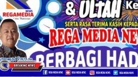 Pamflet program share berita berhadiah Rega Media News.