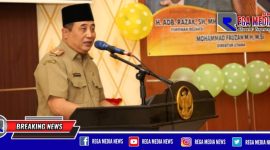 Sekda Kab.Sampang (H. Yuliadi Setiawan) saat menyampaikan sambutannya dalam acara HUT Rega Media ke 5.