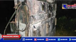 Satu unit mesin POM Mini yang hangus terbakar.
