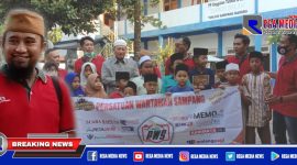 Persatuan Wartawan Sampang (PWS) saat pose bersama dengan pengasuh Yayasan Tahfidzul Qur'an di Pon-Pes Darus Salam, Torjun, Sampang.