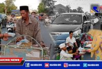 Jajaran redaksi Rega Media News saat membagikan takjil gratis kepada tukang becak dan pengendara yang melintas di wilayah Sampang kota.