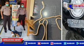 Pelaku penjambretan dan barang buktinya saat diamankan di Mapolsek Tambak Sari, Surabaya.