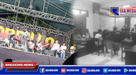 Saat berlangsungnya orkes di Desa Banjar Tabulu. Terpisah, penyelengara hajatan menjalani sidang di Pengadilan Negeri Sampang.