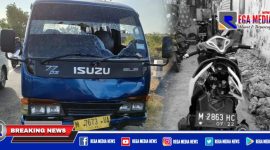 Kendaraan mini bus dan sepeda motor yang terlibat kecelakaan di Jl. Raya Dharma Camplong, Sampang.