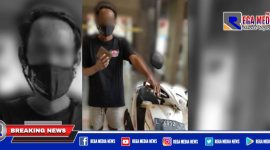 Tersangka MF dan barang bukti hasil curiannya saat diamankan di Mapolsek Kenjeran, Surabaya.