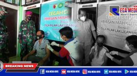 Caption: Yayasan Mahkuto Romo bersama tiga pilar Kecamatan Camplong saat gelar vaksinasi kepada masyarakat.