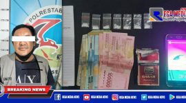 Caption: tersangka inisial HK dan barang buktinya diamankan di Mapolrestabes Surabaya.