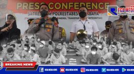 Caption: Polrestabes Surabaya gelar konferensi pers ungkap kasus kejahatan menonjol.
