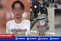 Caption: tersangka curanmor (inisial HHS) dan barang buktinya diamankan di Mapolsek Tambaksari.