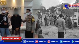 Caption: Polisi saat melakukan olah TKP dan tersangka saat diamankan di Mapolsek Ketapang, Sampang.
