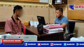Caption: tersangka inisial (MA) saat dilakukan penyidikan oleh anggota Satreskrim Polres Sampang.