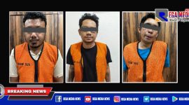 Caption: wajah 3 sindikat narkoba yang dibekuk Sareskoba Polrestabes Surabaya.
