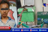 Caption: tersangka inisial HAW dan barang buktinya diamankan di Mapolsek Sukolilo, Surabaya.