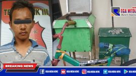 Caption: tersangka inisial HAW dan barang buktinya diamankan di Mapolsek Sukolilo, Surabaya.