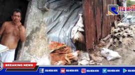 Caption: seorang pria saat ditemui berada di lokasi gudang pembuangan limbah mie.